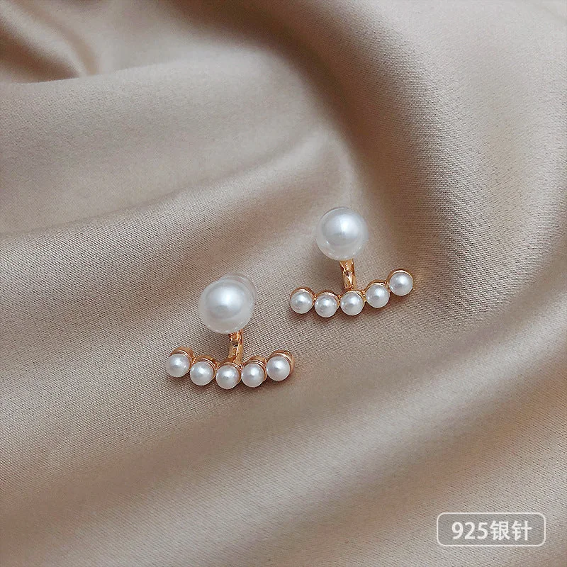 61# Pearl Pendulum Stud Earrings (Silver Needle)