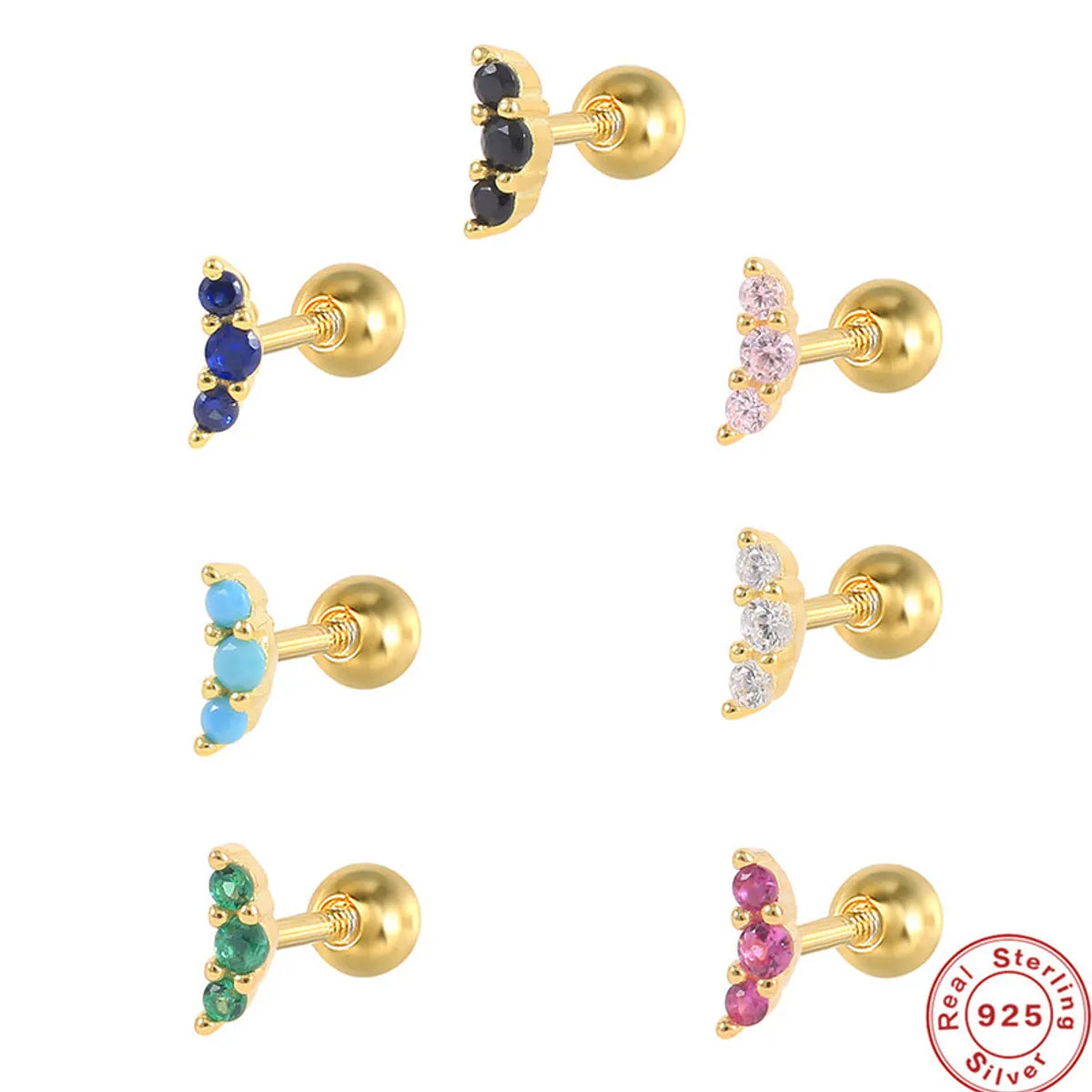 ladies earrings with birthstone charm -1 Piece Fashion Geometric Moon Inlay S925 Sterling Silver Zircon Ear Studs