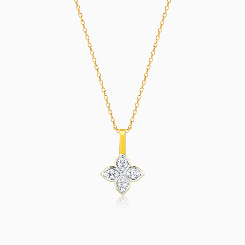 necklaces with citrine yellow -Gold Floral Diamond Pendant