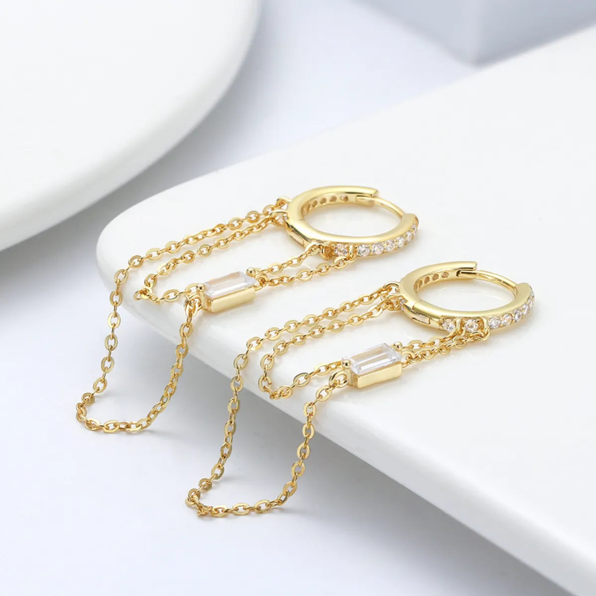 ladies earrings for holiday gift -1 Pair Elegant Luxurious Modern Style Chain Tassel Plating Inlay Sterling Silver Zircon White Gold Plated Rhodium Plated Silver Plated Drop Earrings