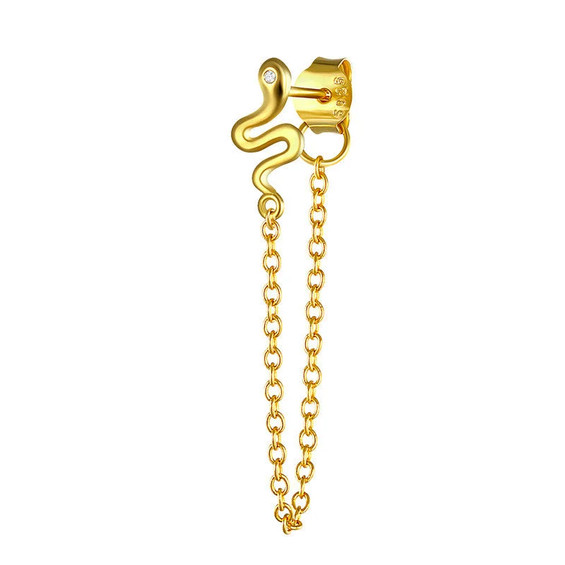 Golden Single Snake Hanging Earrings