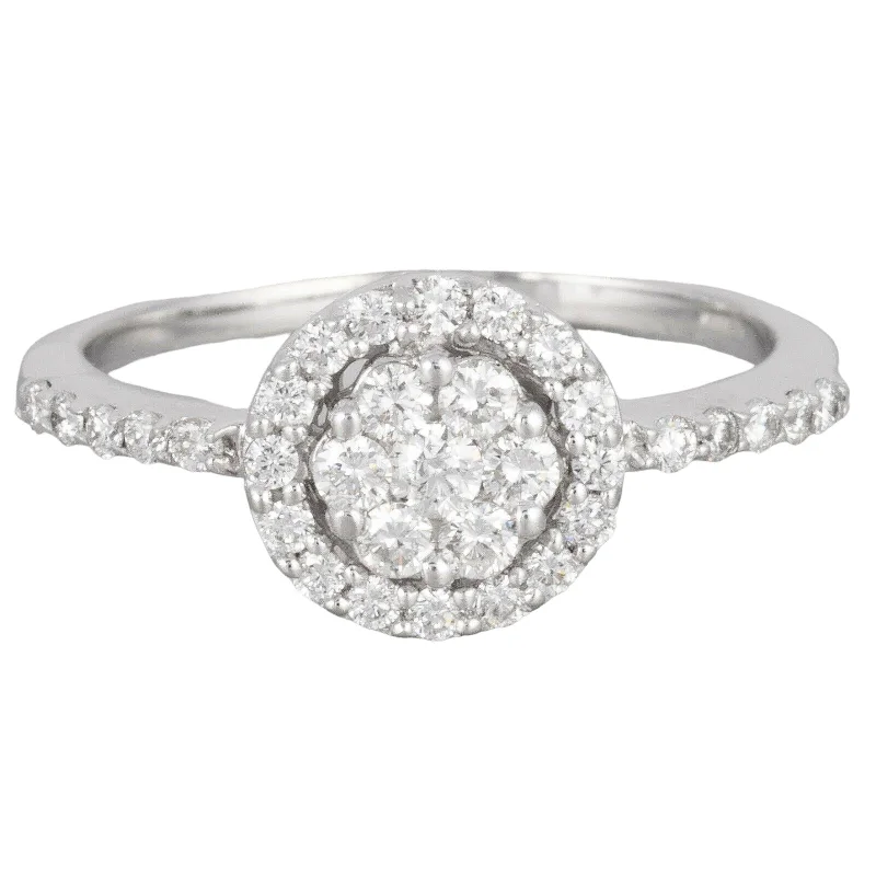 ladies engagement rings pave set stones -Estate 14k White Gold Diamond Cluster Halo Ring 0.43ctw G VS2 Size 6.75