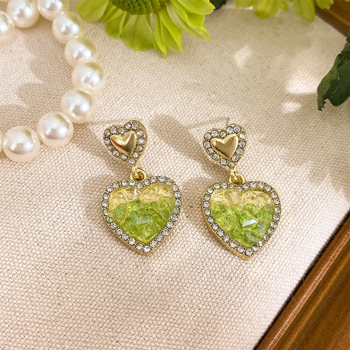 Gradient Green Heart Ear Studs