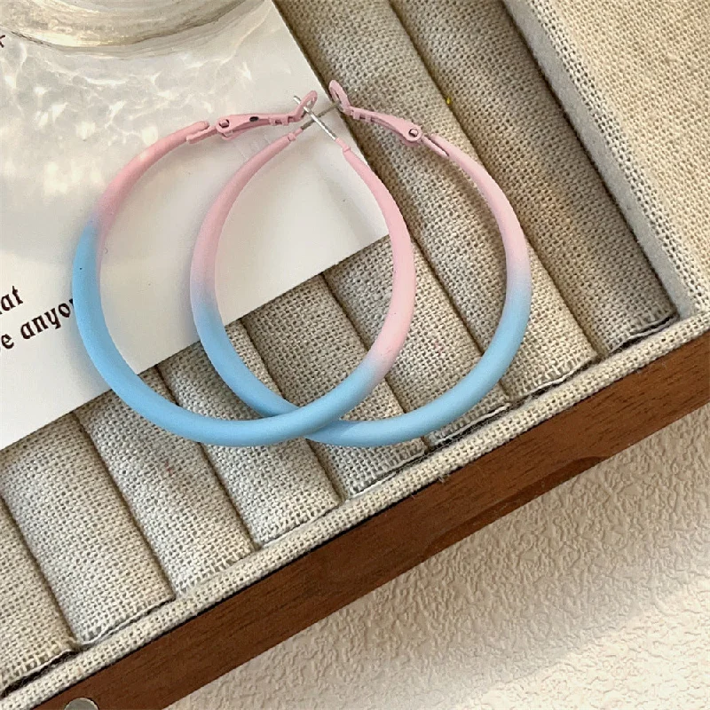 0607 Pink Blue Gradient Paint Ear Ring 925 Silver Needle