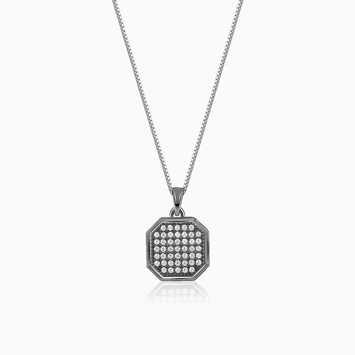 necklaces affordable luxury -Oxidised Silver Observer Pendant With Box Chain For Him