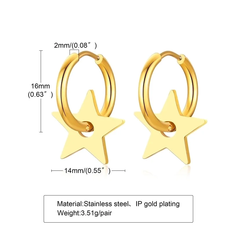 ladies earrings delicate dangle charm -1 Pair Simple Style Star Plating Inlay Stainless Steel Zircon 18k Gold Plated Drop Earrings