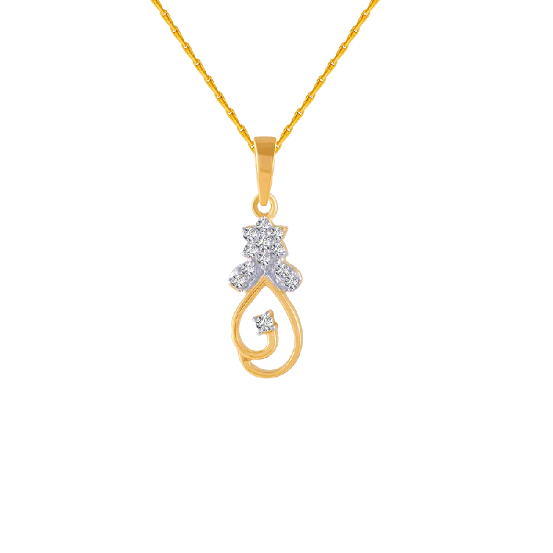 necklaces long chain style -14KT (585) Yellow Gold And Diamond Pendant For Women