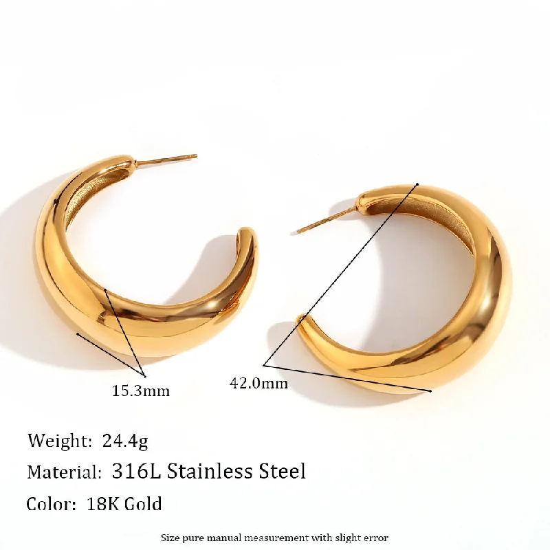 Cast Glossy Crescent 42mm Large Earrings-Gold