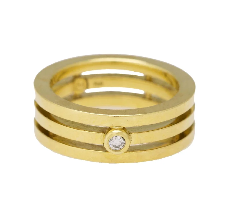 ladies engagement rings trillion cut gem -Ladies Movado 18K 750 Yellow Gold 0.05 CT Diamond 3-Row Stacked Band Ring