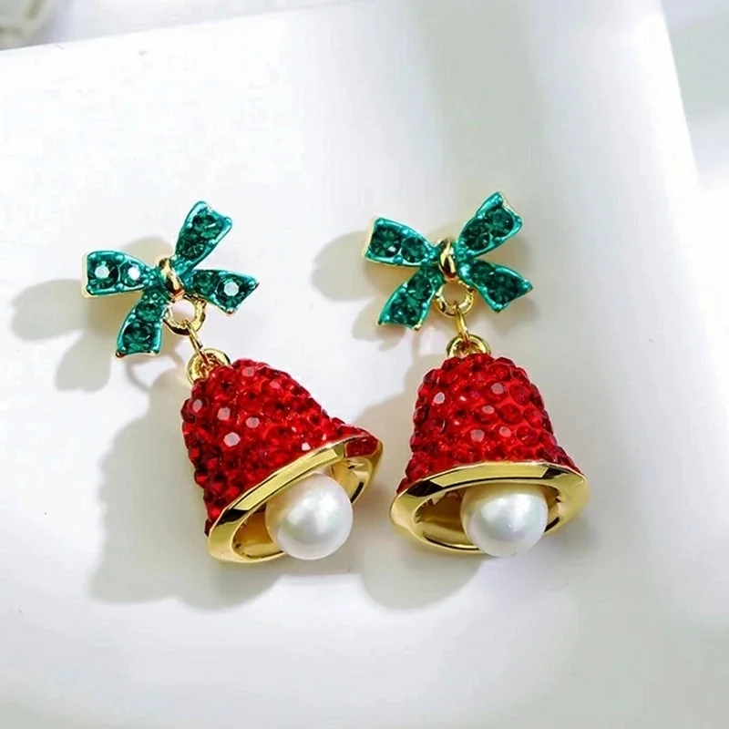 Green Bow Red Wind Chime Earrings