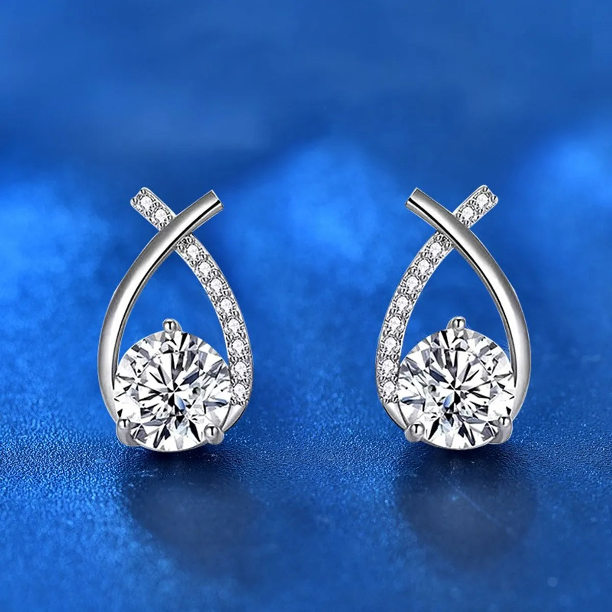 ladies earrings for wedding glamour -Elegant Classic Style Geometric Sterling Silver Gra Inlay Moissanite Ear Studs