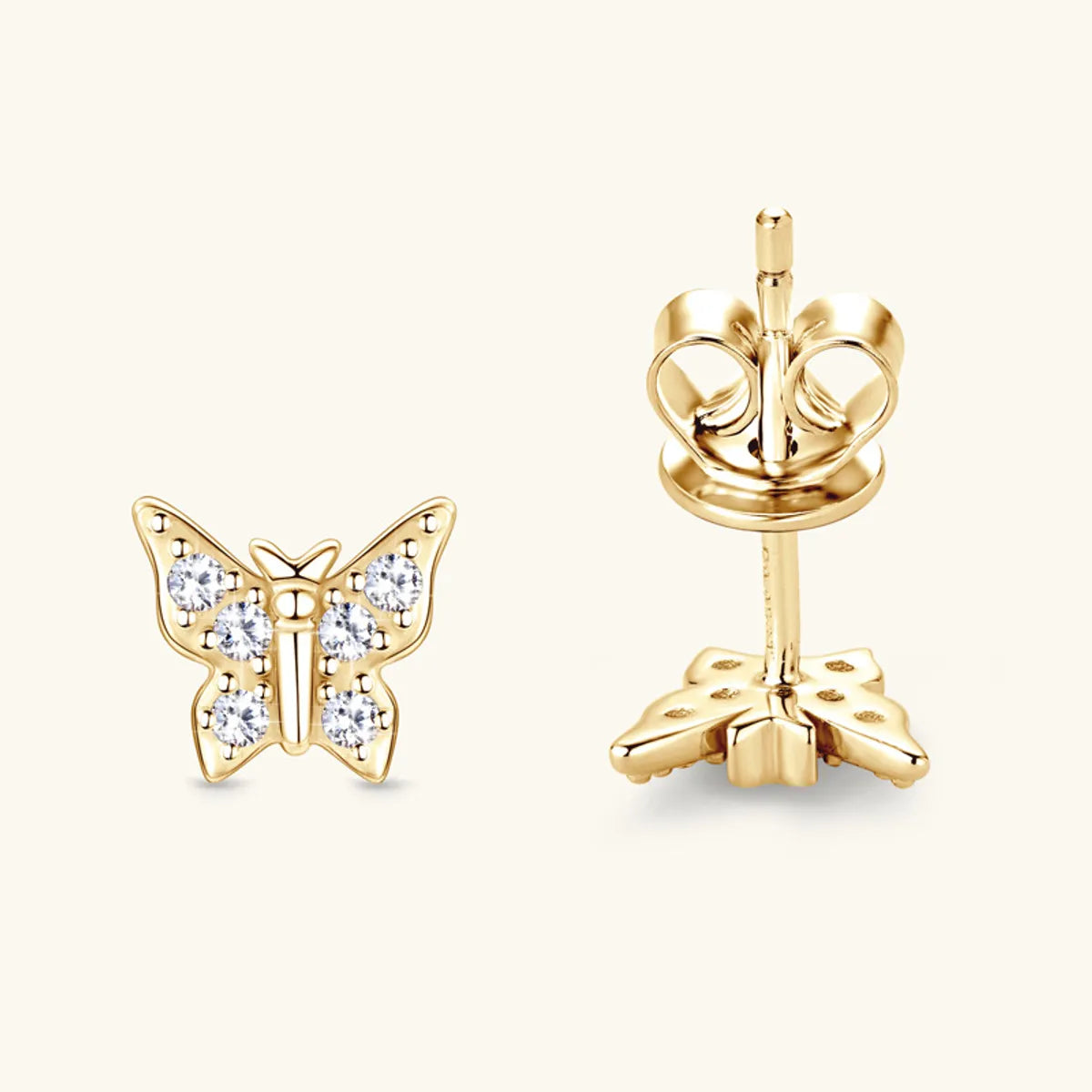 ladies earrings budget friendly luxury -Simple Style Butterfly Sterling Silver Gra Plating Inlay Moissanite Ear Studs