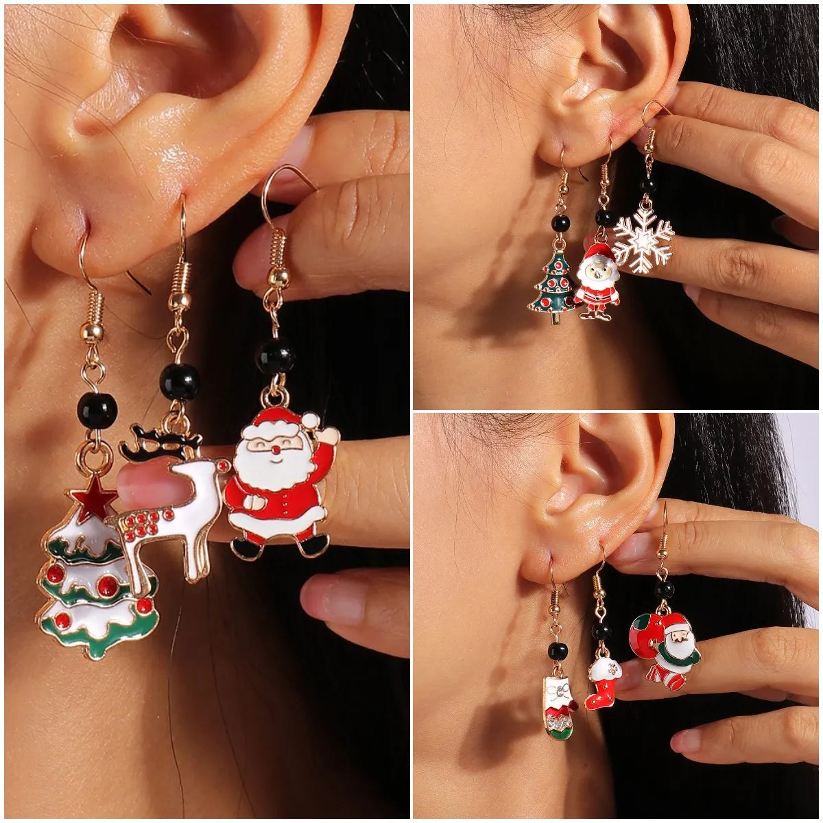 ladies earrings for bold fashion -1 Pair Simple Style Christmas Tree Santa Claus Epoxy Alloy Drop Earrings