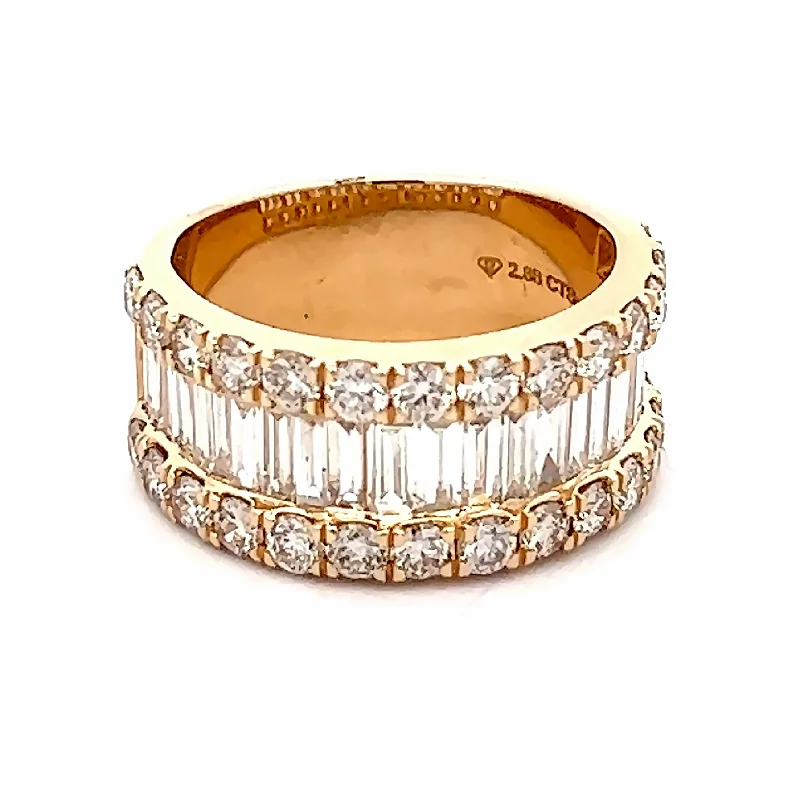 ladies engagement rings yellow gold classic -Baguette and Round Diamond Classic Band 3 carats