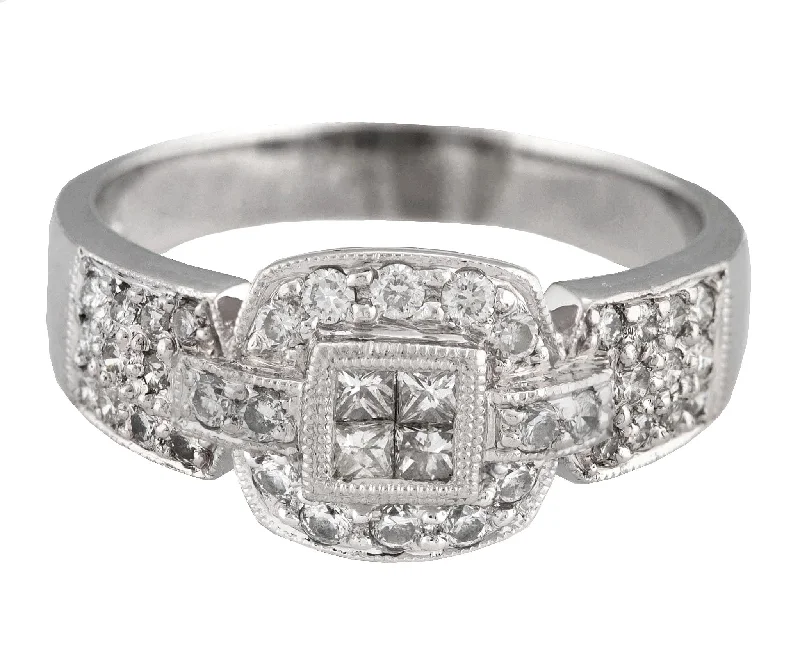 ladies engagement rings heirloom quality -Stunning Modern Platinum 0.81ctw Princess Cut Diamond Promise Cocktail Ring