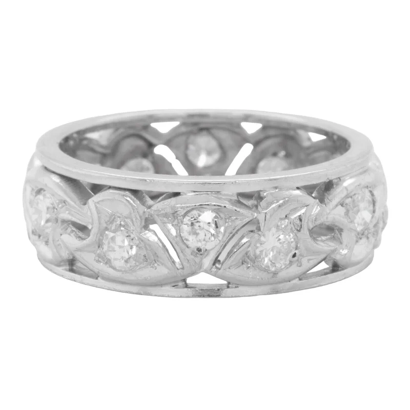 ladies engagement rings trillion cut gem -Platinum Old Mine Diamond 6.85mm Open Work Eternity Band 0.60ctw G VS-SI Sz 5.5