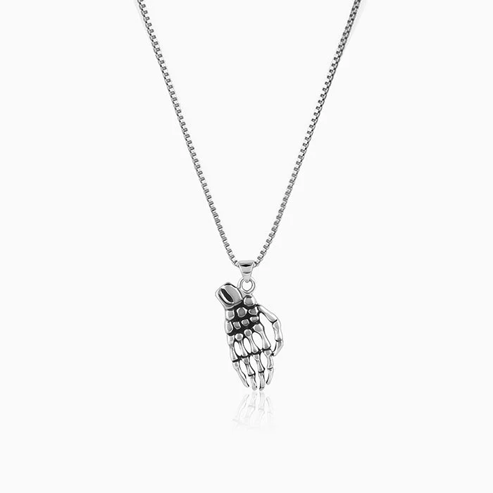 necklaces chic modern style -Oxidised Silver Skeletal Hand Pendant With Box Chain For Him