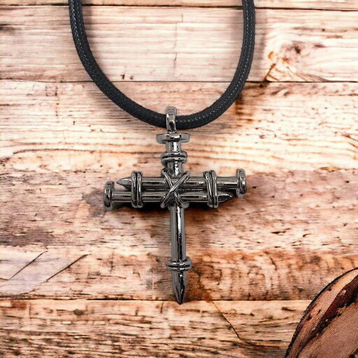 necklaces elegant gold tone -Pewter Nail Cross Necklace Gunmetal