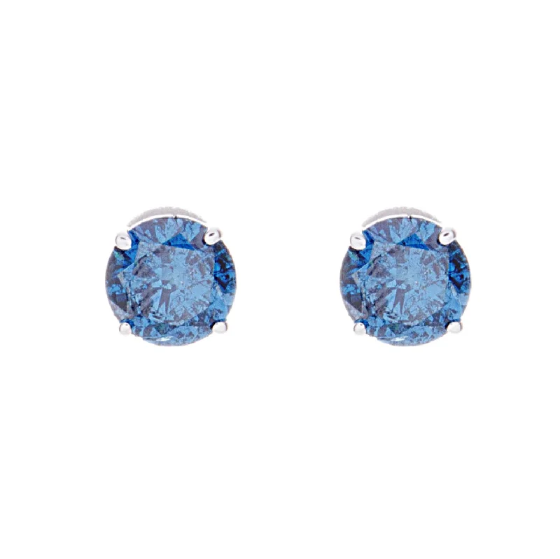 ladies engagement rings floral inspired -Blue Diamond Studs