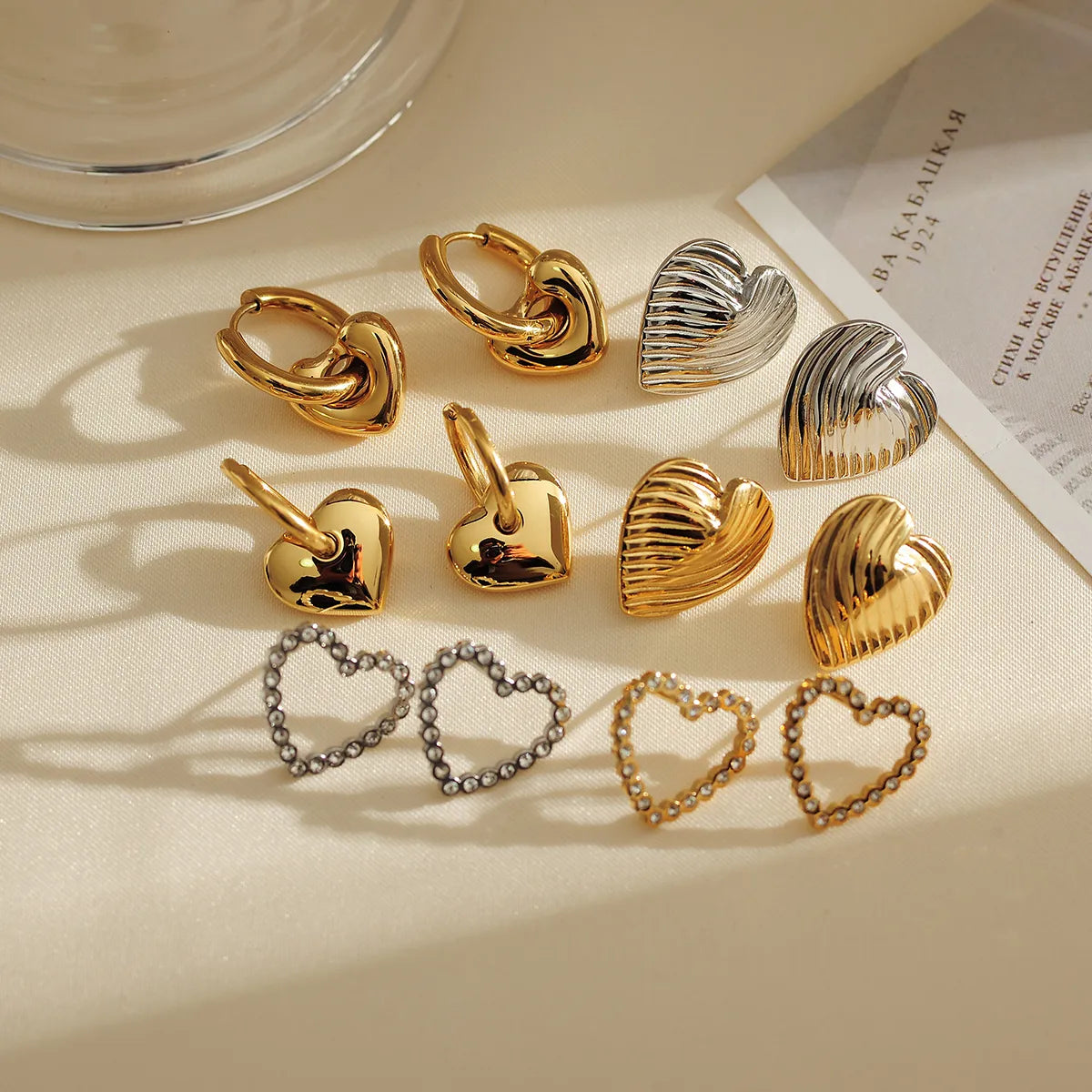 ladies earrings for young women -1 Pair Simple Style Heart Shape Inlay Stainless Steel Zircon 18K Gold Plated Earrings