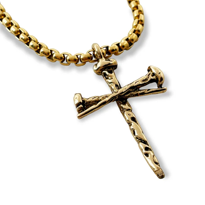 necklaces with star pendant -Cross Nail Gold Finish Pendant Gold Heavy Chain Necklace