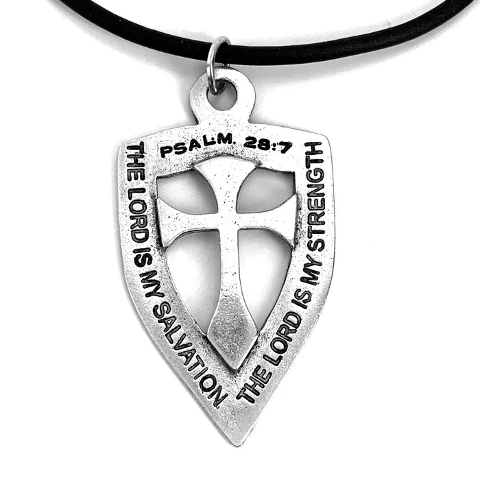 necklaces for special occasions -Shield with Cross Pendant Necklace Antique Silver Finish