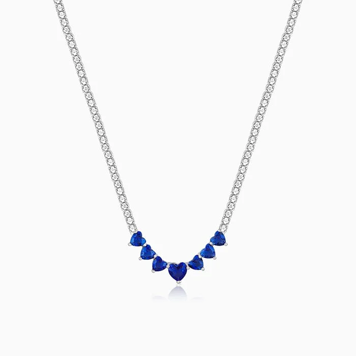 necklaces with birthstone charm -Silver Blue Heart Necklace