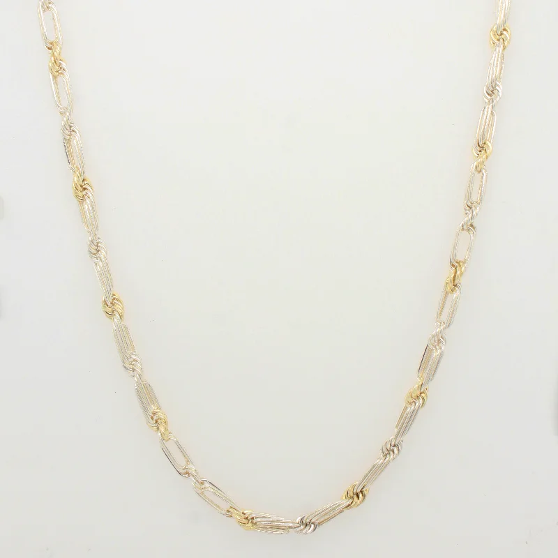 necklaces with ruby red -Vintage Rope Bar Chain Necklace - Sterling Silver & 14k Yellow Gold - 18" 15.1g