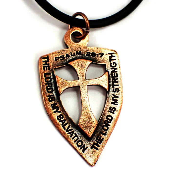 necklaces small pendant charm -Shield with Cross Pendant Necklace Copper Color Finish