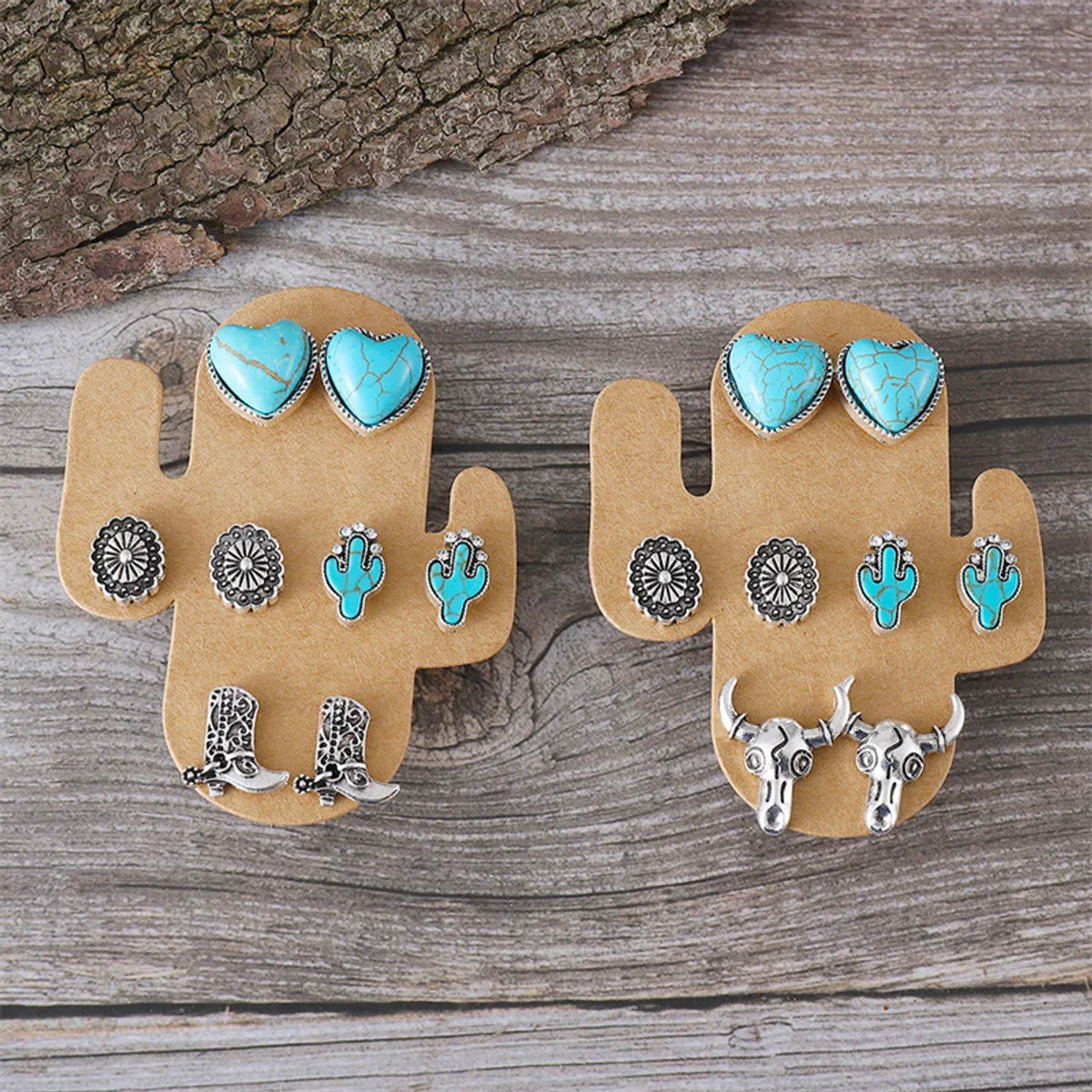 ladies earrings for special occasions -1 Set Cowboy Style Classic Style Cactus Heart Shape Boots Plating Inlay Zinc Alloy Turquoise Ear Studs