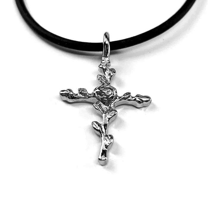 necklaces with topaz blue -Cross Rose Of Sharon Cross Rhodium Finish Necklace