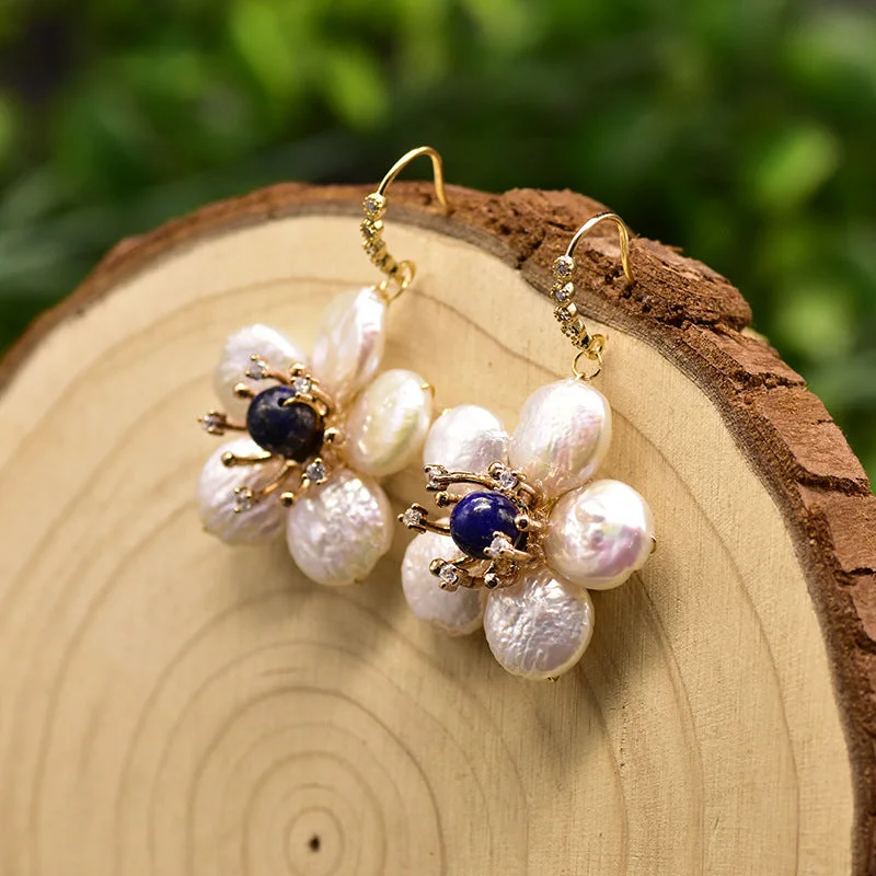 Lapis Lazuli Flower Earrings