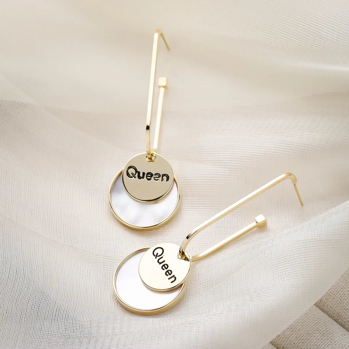 ladies earrings stylish affordable -1 Pair Elegant Sweet Round Letter Stoving Varnish Hollow Out Inlay Copper Resin 14K Gold Plated Drop Earrings