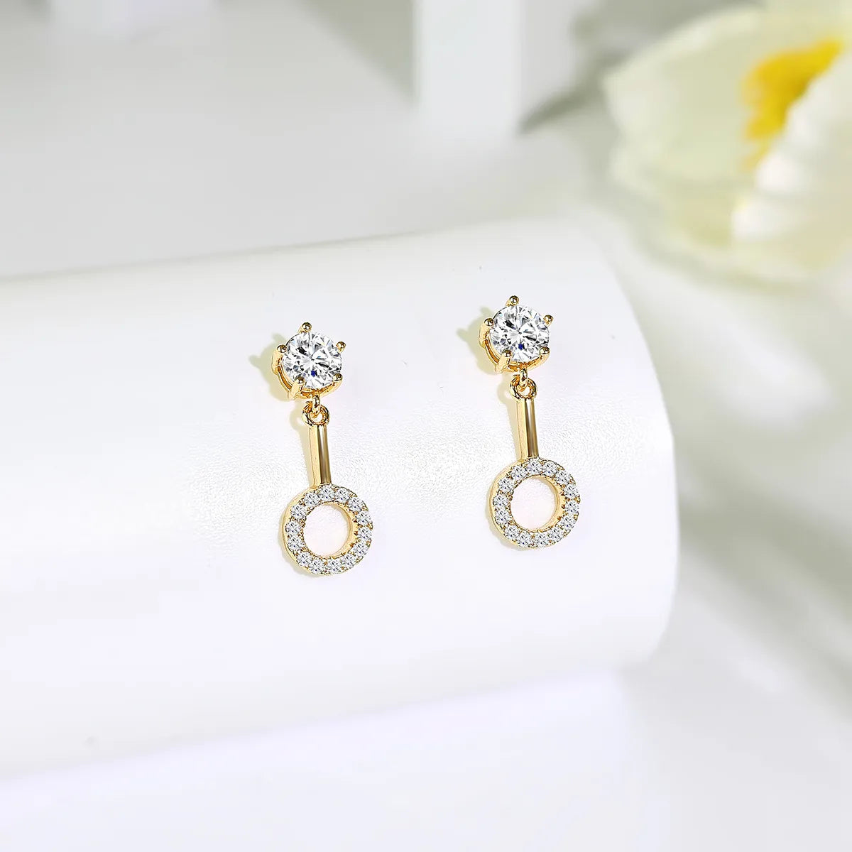 ladies earrings for office elegance -1 Pair Elegant Luxurious Round Plating Inlay Copper Zircon Gold Plated Drop Earrings