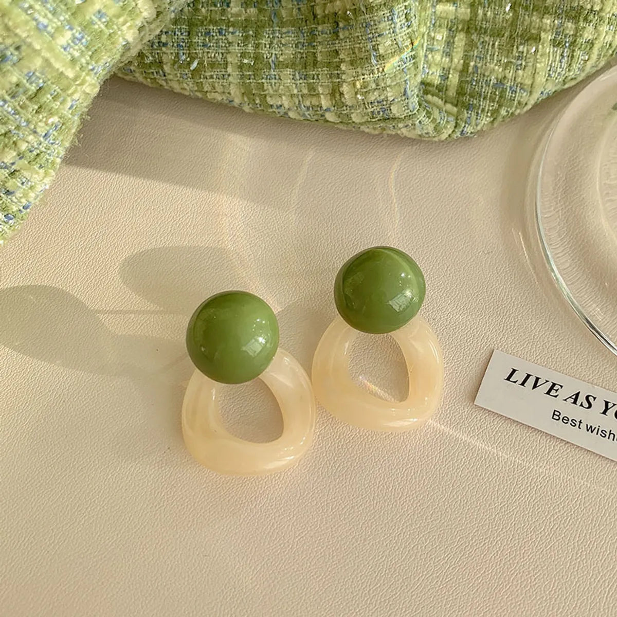 Green round Irregular Ear Studs