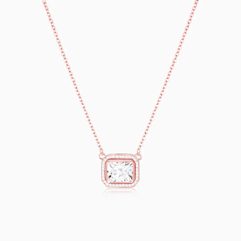 necklaces for couples matching -Rose Gold Studded Baguette  Necklace