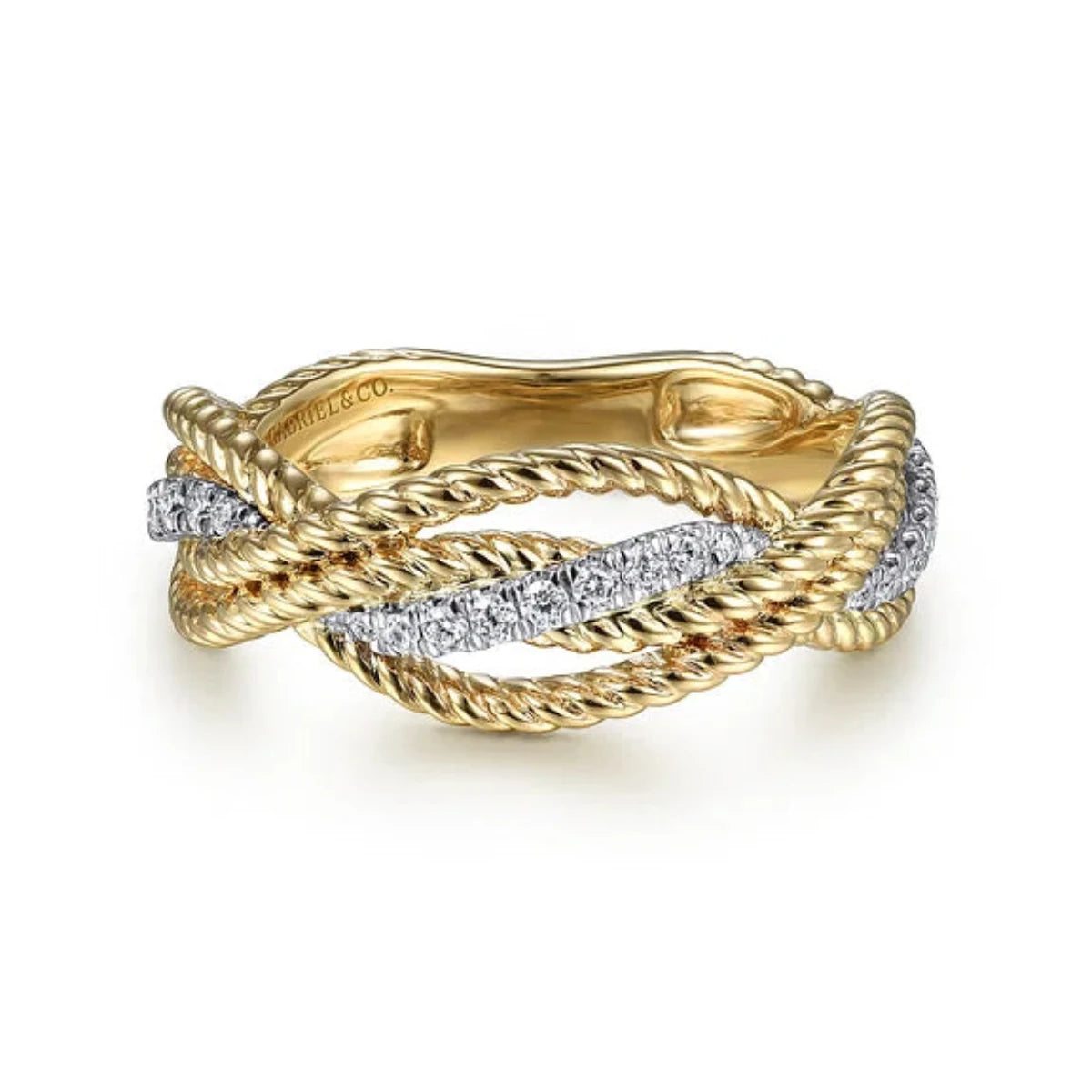 ladies engagement rings unique taste -14K Y Gold 0.17ctw Diamond Twist Rope Ring