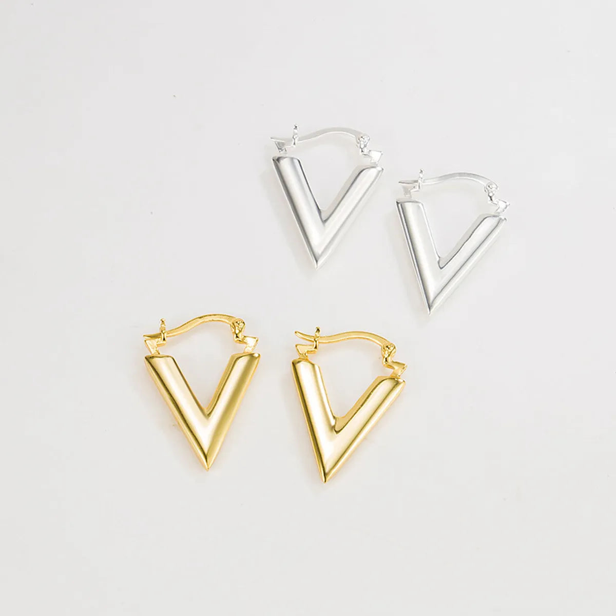 ladies earrings for daily wear -1 Pair Simple Style V Shape Plating Sterling Silver 18k Gold Plated Earrings