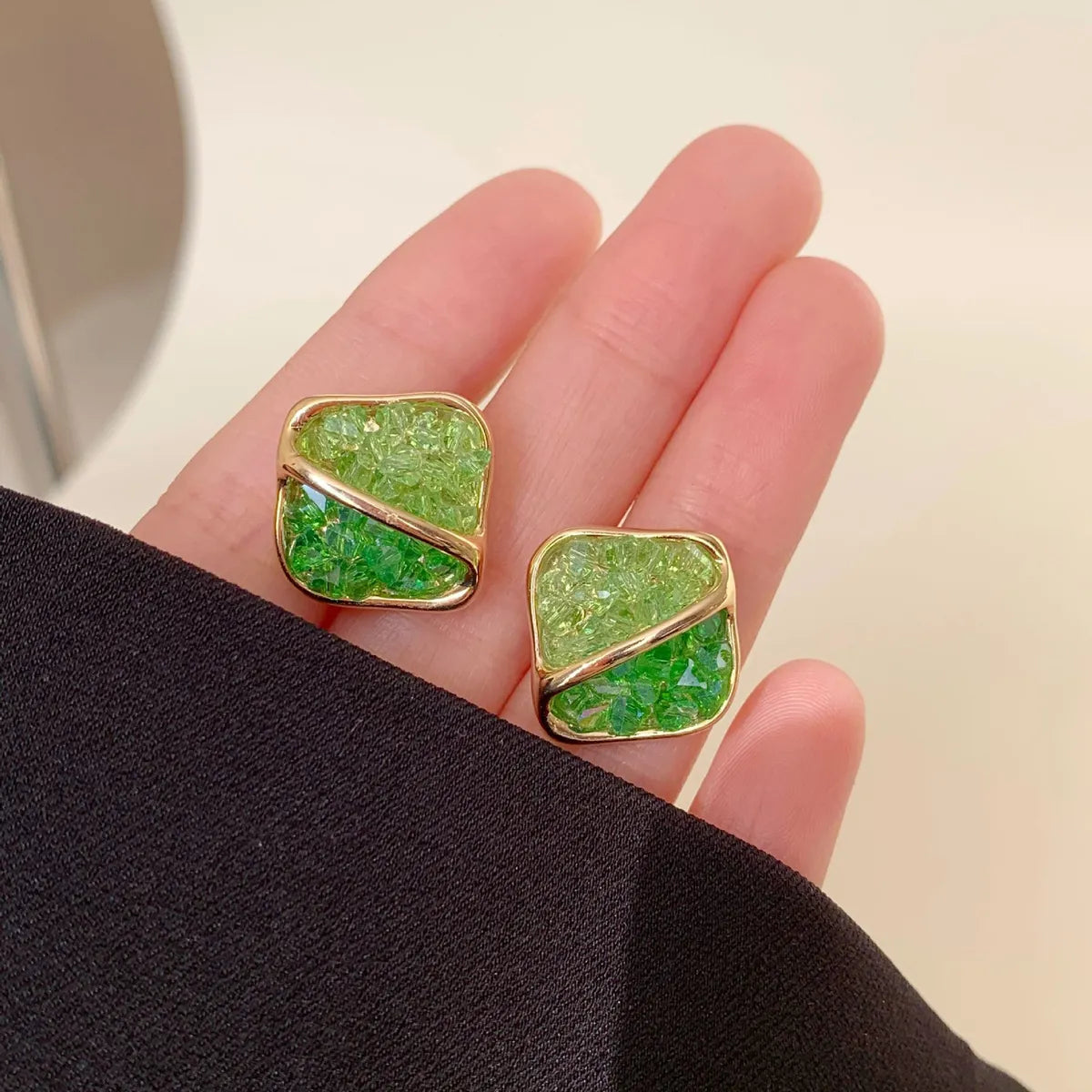 Green Square Diamond in the Debris Stud Earrings