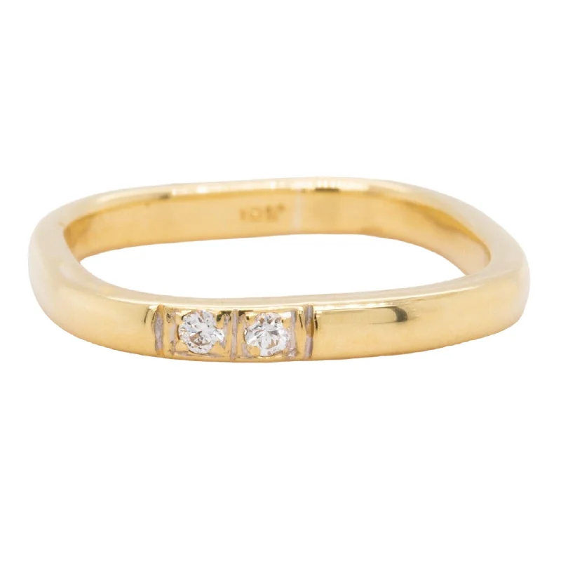 ladies engagement rings round cut brilliance -18k Yellow Gold Two Stone Diamond Mid Knuckle Band 0.05ctw Ring Size 2.75