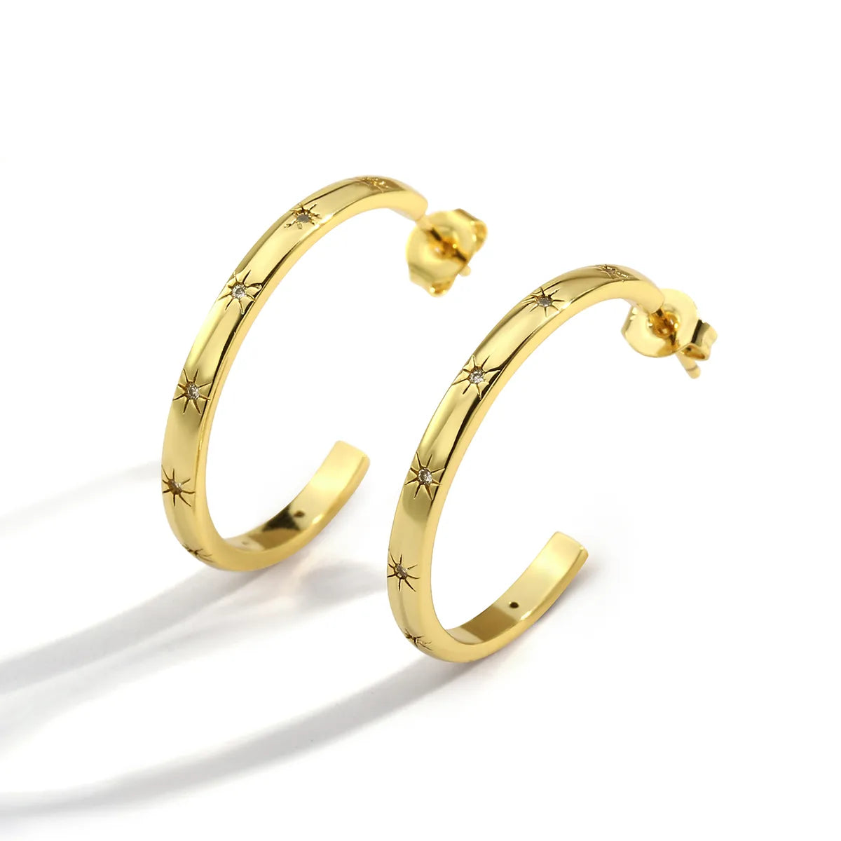 ladies earrings with birthstone charm -Simple Style C Shape Plating Copper Zircon 18k Gold Plated Ear Studs