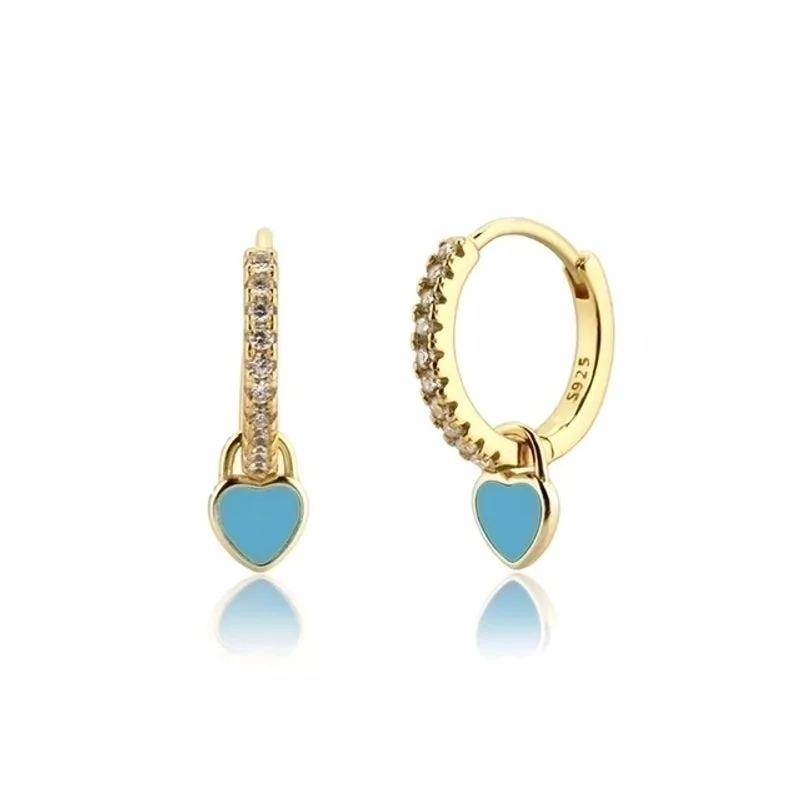 Love Heart Earrings/Yellow Gold/Light Blue