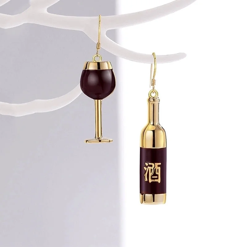 Red Wine Bottle Wine Glass Earrings