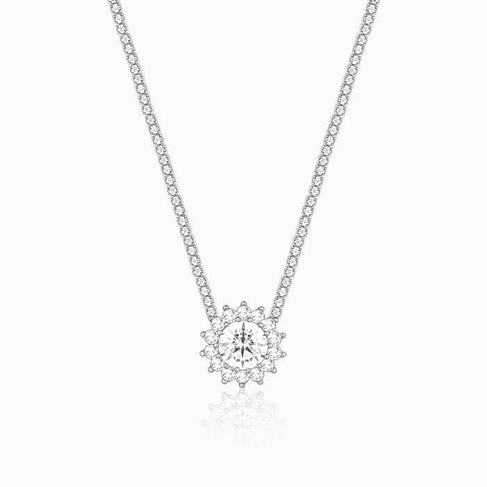 necklaces with red ruby -Silver Solitaire Floral Necklace