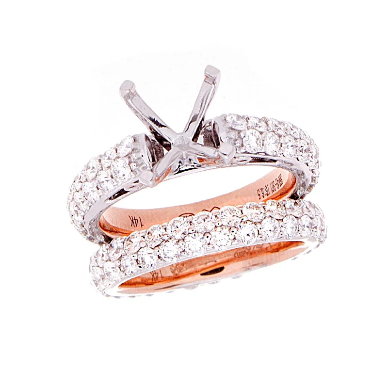 ladies engagement rings radiant cut stone -Diamond Semi Mount(Set)