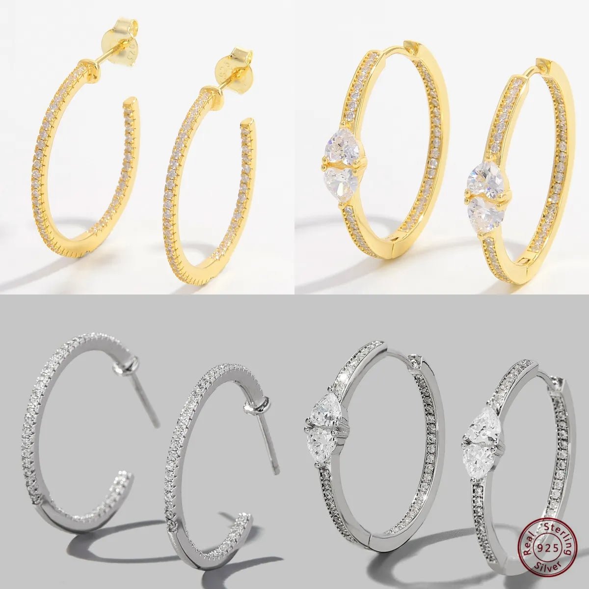 ladies earrings timeless classic appeal -1 Pair Elegant Romantic Circle Plating Inlay Sterling Silver Zircon 14k Gold Plated White Gold Plated Hoop Earrings