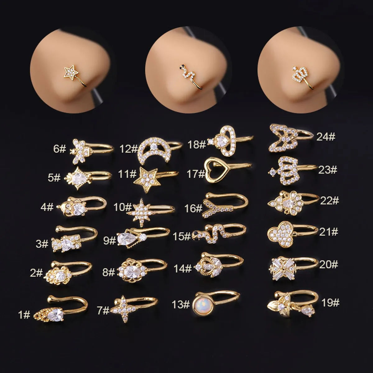 ladies earrings gold hoop style -Fashion Geometric Metal Plating Nose Studs