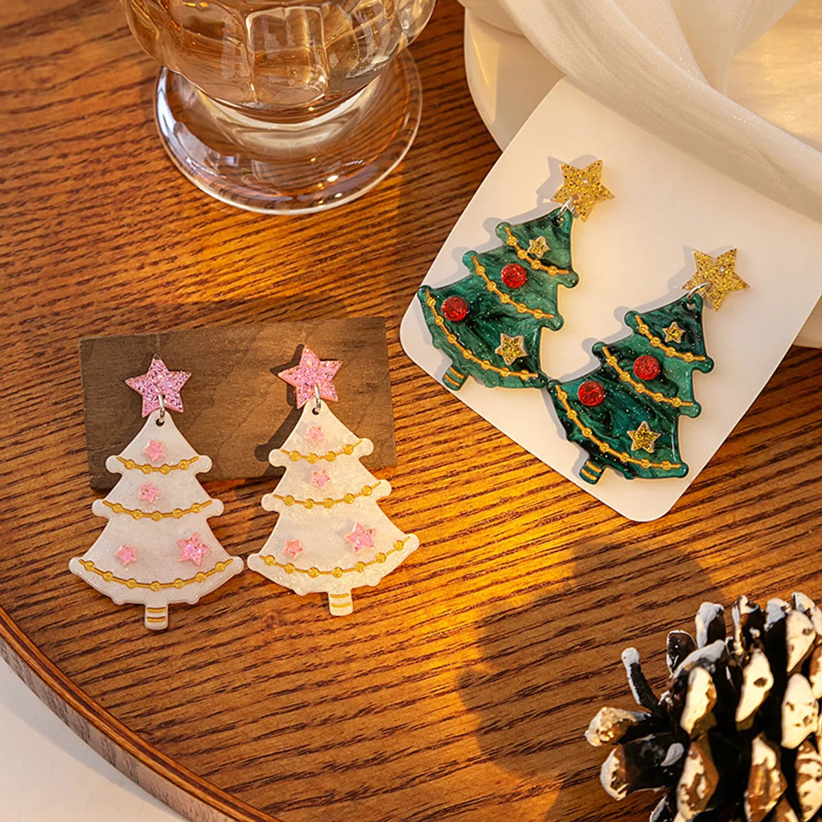 ladies earrings handmade unique -1 Pair Sweet Christmas Tree Plating Plastic Drop Earrings