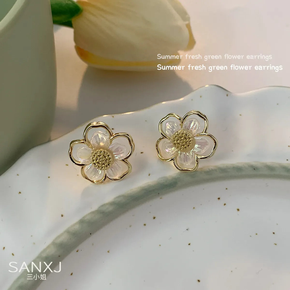 Crystal Flowers Stud Earrings 925 Silver