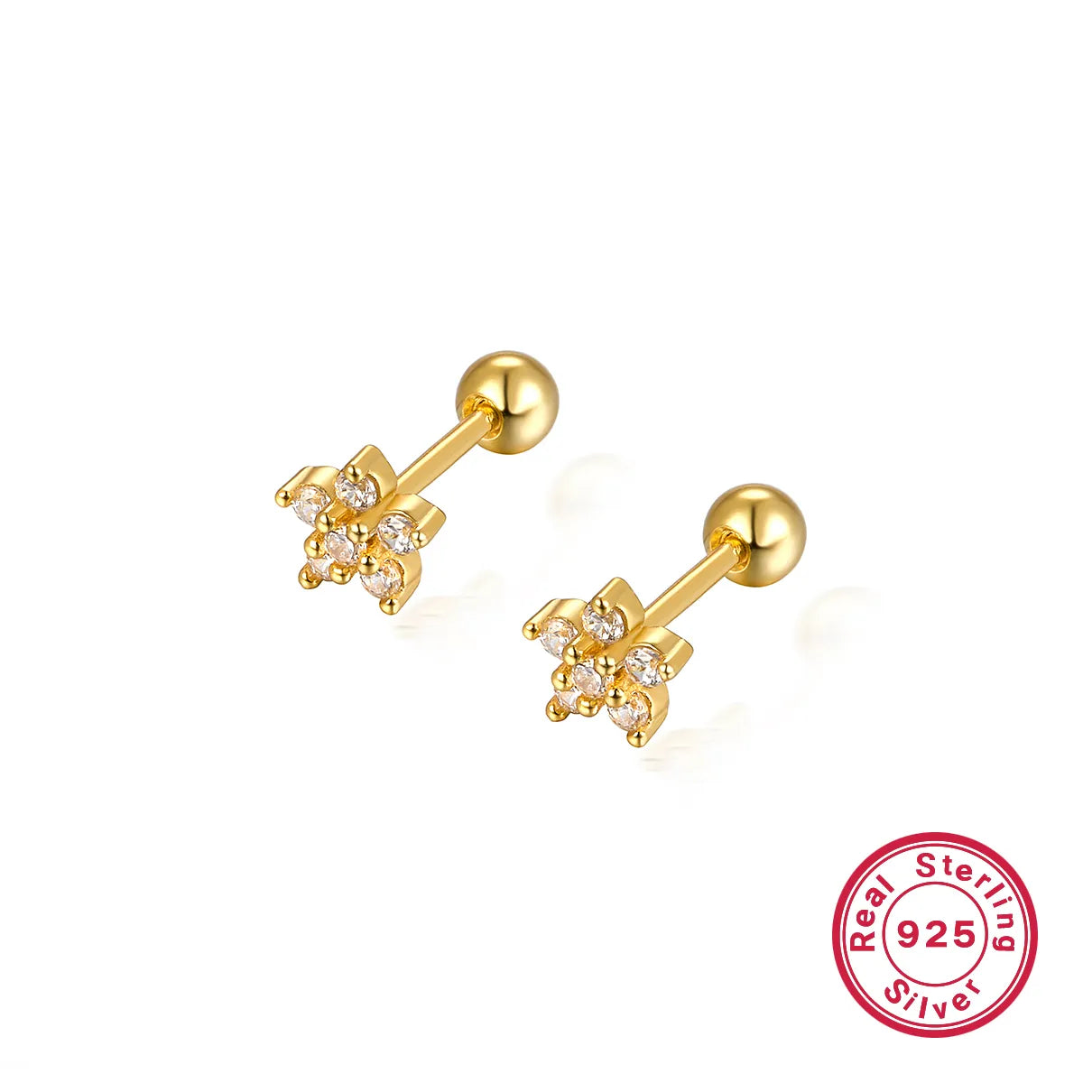 ladies earrings luxury brand appeal -1 Pair Ig Style Commute Shiny Flower Plating Inlay Sterling Silver Zircon 18k Gold Plated White Gold Plated Ear Studs